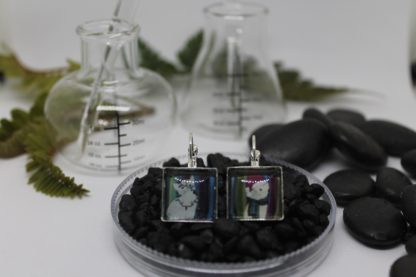 Xmas Cats - French Clip earrings, silver tone, square - Image 5