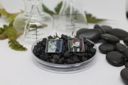Xmas Cats - French Clip earrings, silver tone, square - Image 3